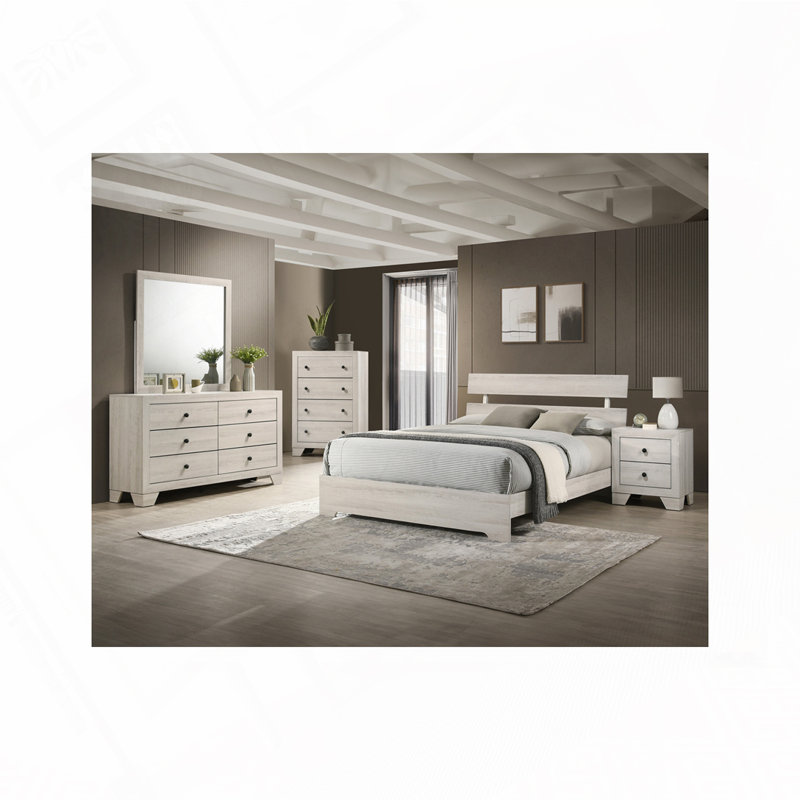 Low-profile Platform Bed, White Washed, Queen