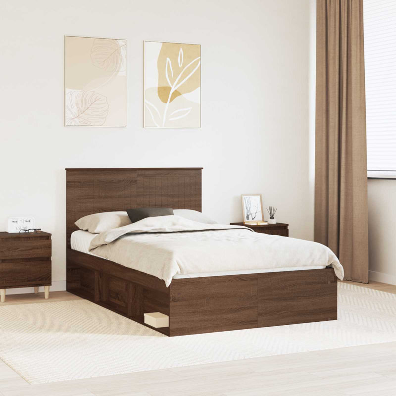 Solid Wood Bed Frame, Small Double (4'), Brown Oak