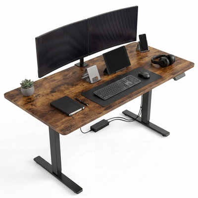 47×24 Inch Large Electric Computer Height Adjustable Standing Desk | Ergonomic Electric Stand Up Computer Tables for Home Office, Study , Writing, Suit students, employees and group work, Brown
