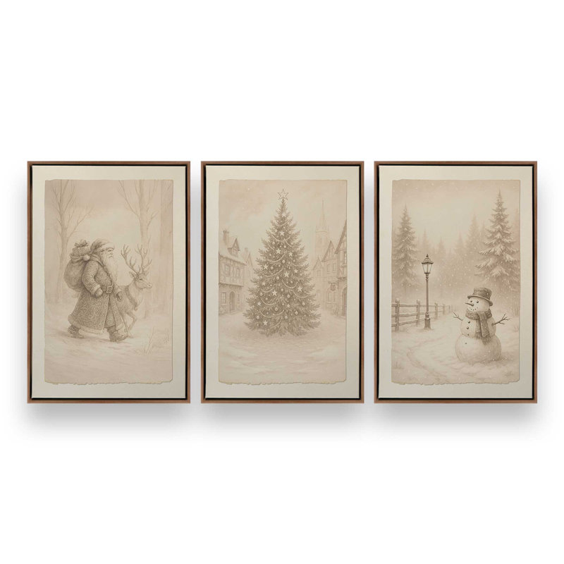 Voyage de Noël, impressions sur toile, H 13 po x l 27 po, Impression encadrée sans passe-partout, Noyer