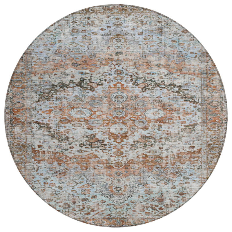 Machine Washable Indoor/Outdoor Xhevrie Paprika Rug, Round 8'
