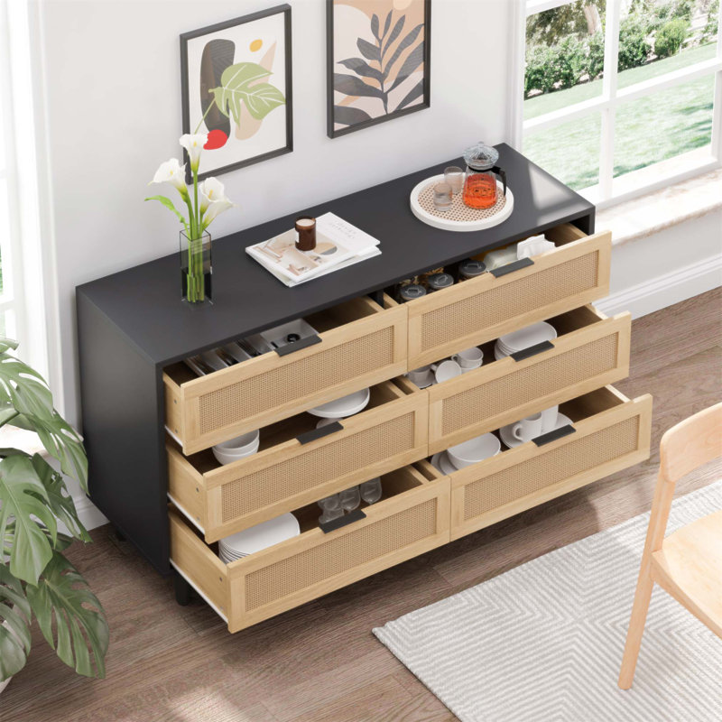 Acceent Chest 6 Drawer Dresser, Black, 29.53" H x 59.06" W x 15.75" D