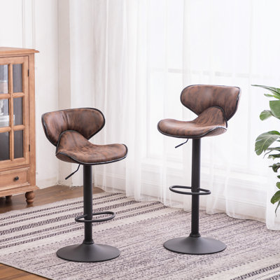 Weathered Upholstery Airlift Adjustable Swivel Barstool With Chrome Base, Set Of 2