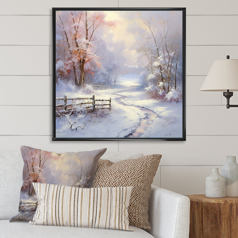 Winter's Silente River - Neige, art mural, H 24 po x l 24 po x P 1 po, Cadre flottant noir