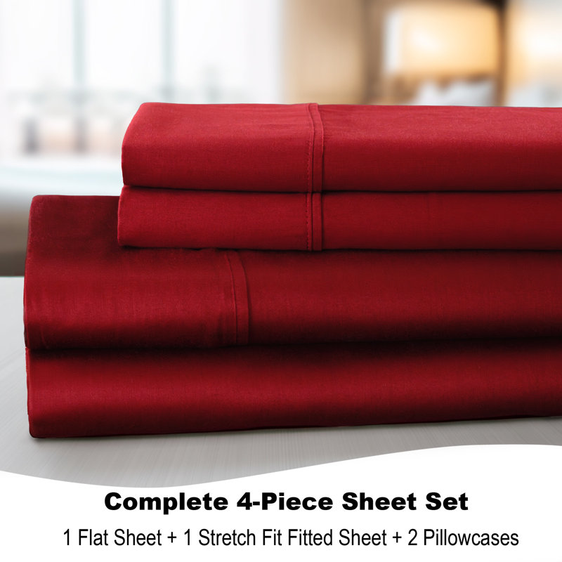 Ensemble de draps 300 fils en coton BedTite, Ensemble de draps pour grand lit + un drap-housse , Bourgogne