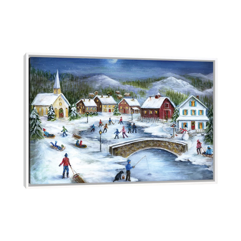Patineurs moonlit par Marilyn Dunlap-impression, H 26 po x l 40 po x 1,5 po, Toile blanche encadrée, Pas de tapis