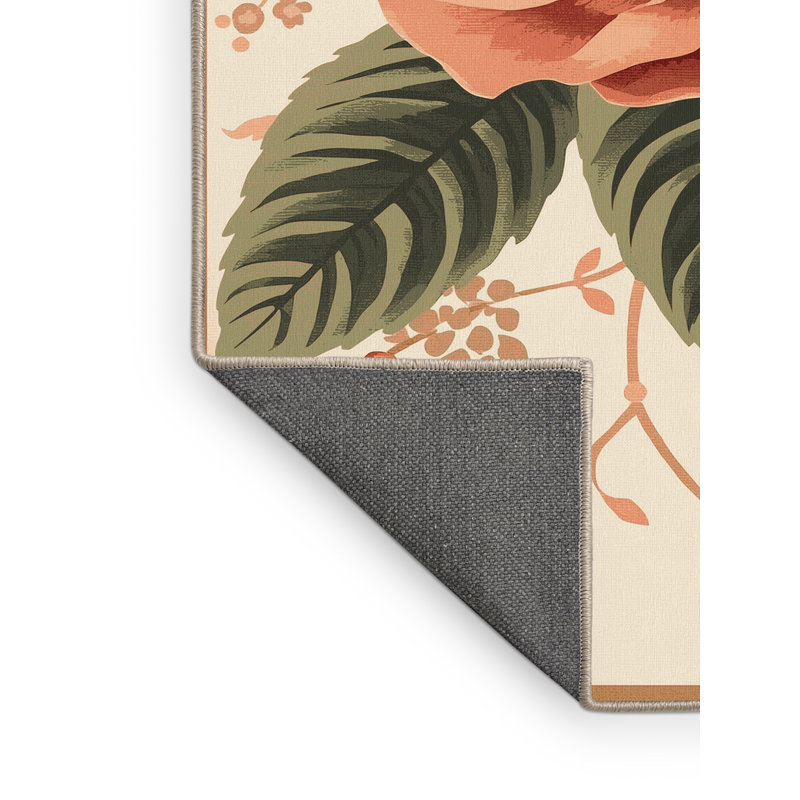 Tapis floral moelleux doux à motif floral français camouflage Odenton - reliure beige, 4x6