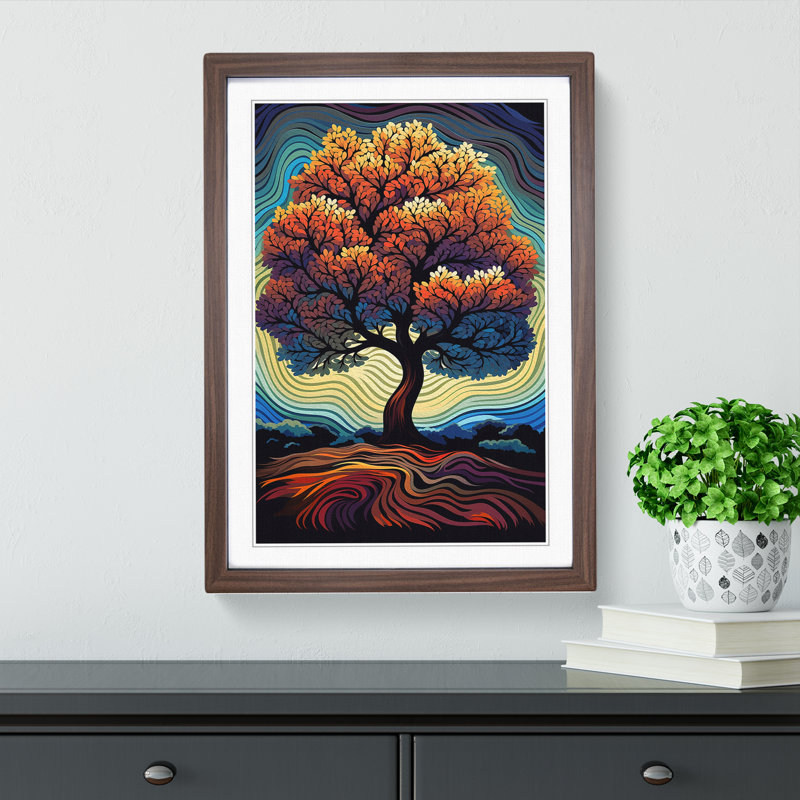 Oak Tree Op - Single Picture Frame Print on Wood, 46cm H x 34cm W x 2cm D, Walnut Framed