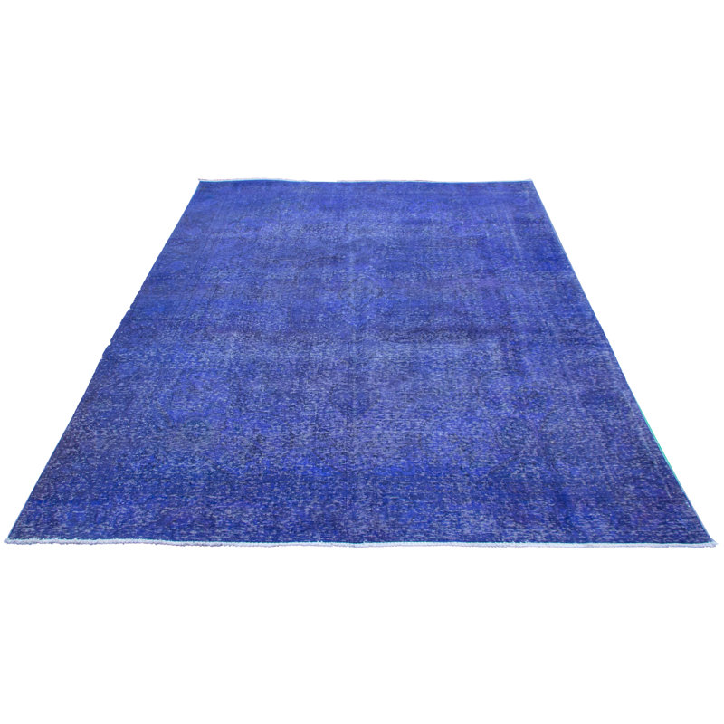 Tapis de la surface en laine bleu 9 pi 7 po x 13 pi 9 po "one-of-kind" -noué la 1990 Alleena