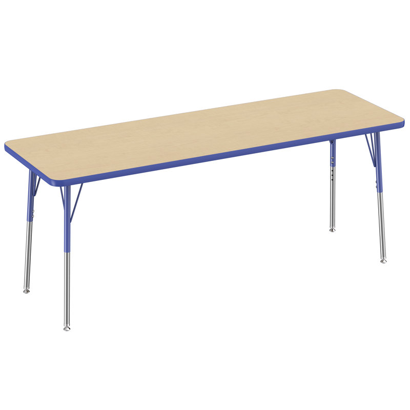 Table d'activité rectangulaire à hauteur réglable en forme de T, Érable / Bleu, 30 po x 48 po, Roulement pivotant standard