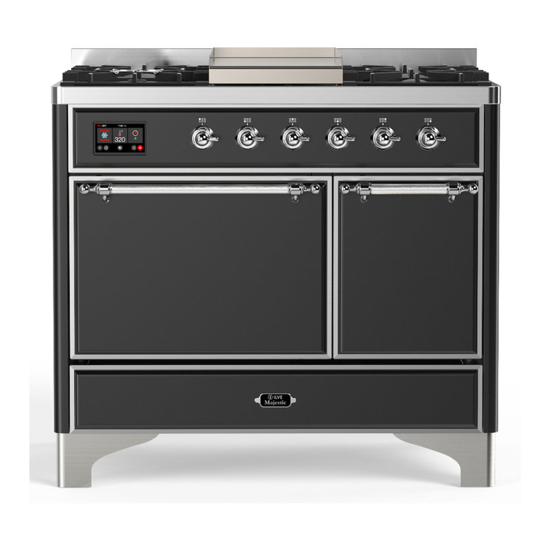 Majestic III Series 40 Inch Dual Fuel Range with 6 Sealed Burners, Griddle, in Matte Graphite (Liquid Propane, Chrome Trim)