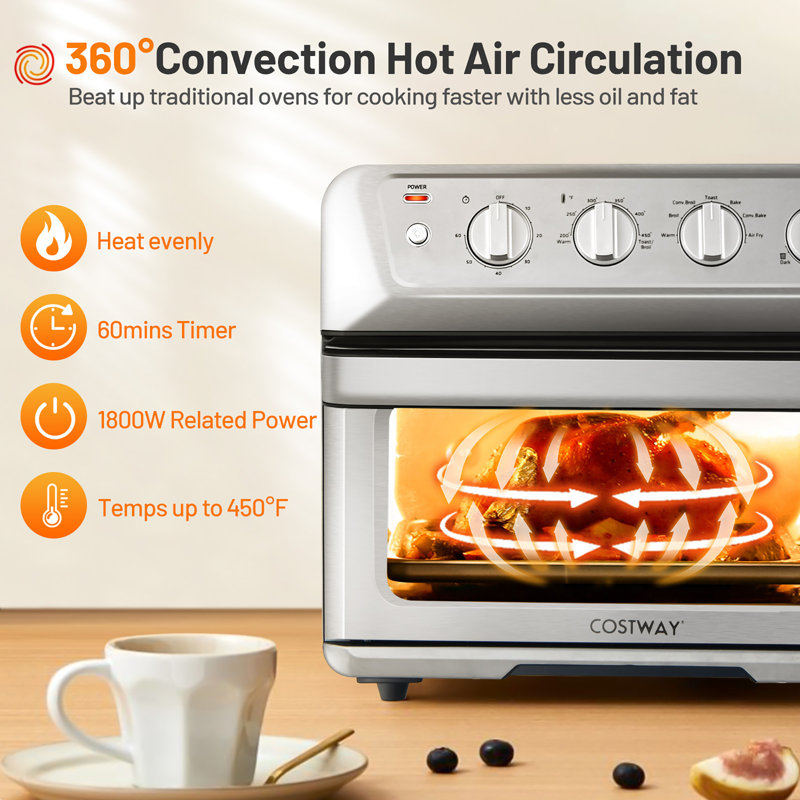 Silver 21.5QT 1800W Air Fryer Toaster Oven with Recipe Book