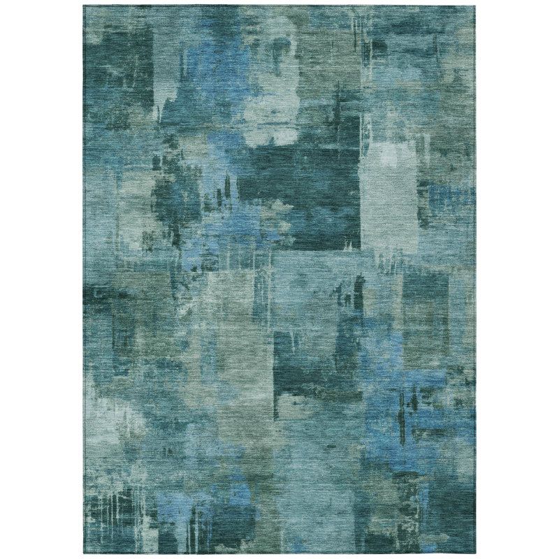 Tapis d'extérieur lavable abstrait bleu sarcelle et turquoise 10 'X 14'