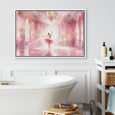 "Elegant Pink Ballet Dancer Romantic Ballroom", œuvre d'art murale encadrée sur toile