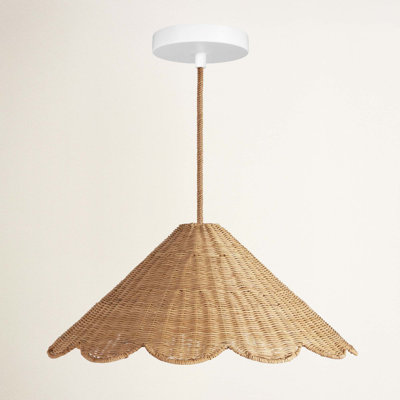Daisy Cone Outdoor Rattan Pendant Light - Large Natural Resin Cone 1-Light Handwoven Adjustable Outdoor Light Fixture For Patio, Entryway In Modern, Tropical & Coastal Style