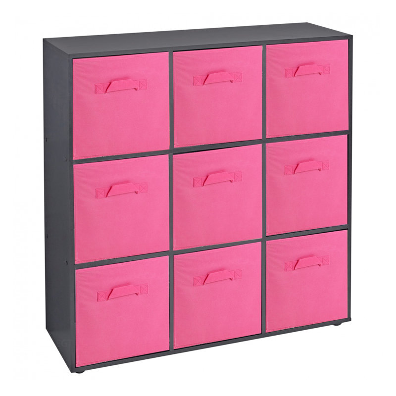 Milanna 90.5cm H x 89cm W Cube Bookcase, Black/Dark Pink
