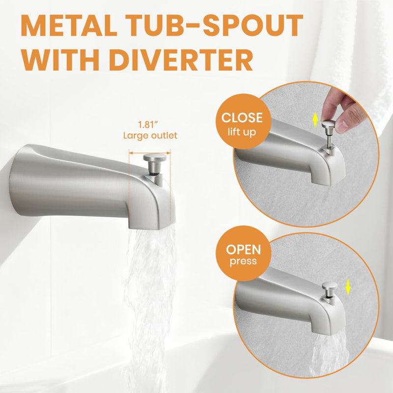 Faucet Modern Brushed Nickel Shower Faucet, Tub And Shower Trim Kit With Single-spray Touch-clean Brushed Nickel Square Shower Head, Brushed Nickel (valve Not Included)