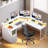 Monge 67'' L-Shape Wood Desk Computer Table with LED Light & Power Outlets-1223196393