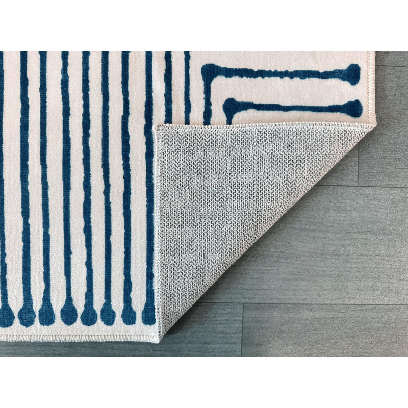 Teos - tapis d'intérieur lavable à la machine - tapis ivoire bleu 2 pi x 3 pi, Rectangulaire 2 pi x 3 pi