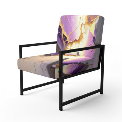 Abstract Geode Violet I - Upholstered Modern Arm Chair, Marble Abstract Accent Chair
