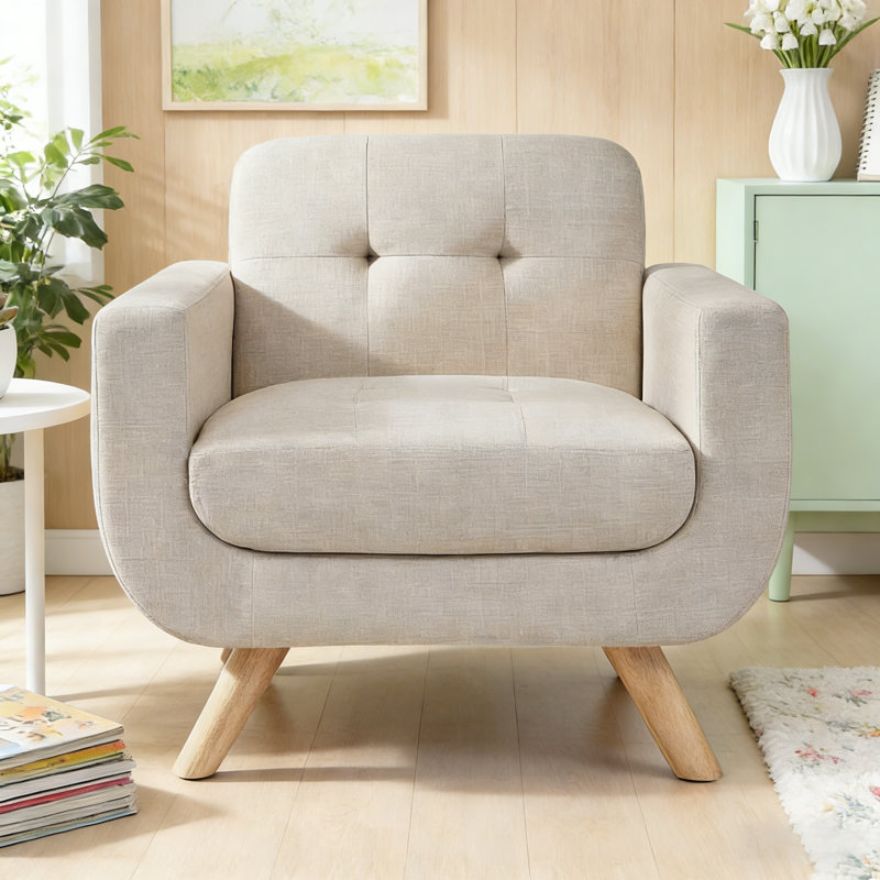 Contemporary Accent Armchair with Linen Upholstery Living Room Furniture, Beige