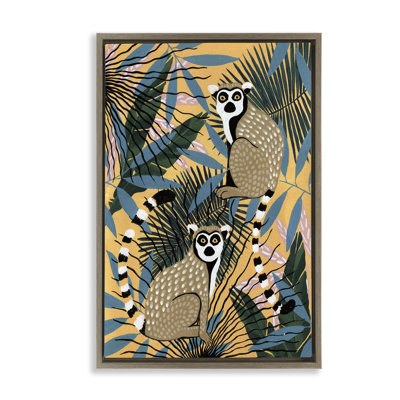 Cadre flottant lémuriens et plantes tropicales, design par Yvette St. Amant
