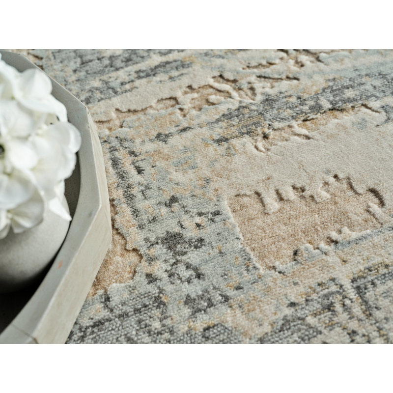 Infinity Power Loomed Wool/Nylon Abstract Area Rug in Silver/Blue/Gray, Rectangle 12' x 15'