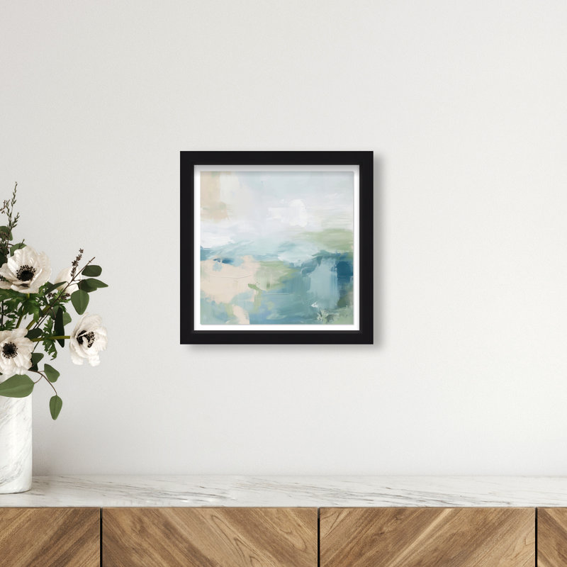 Turquoise Echoes I Shadowbox Abstract Print by Oliver Gal, Black Frame, 12 x 12, 13.5"H x 13.5"W, Black Frame