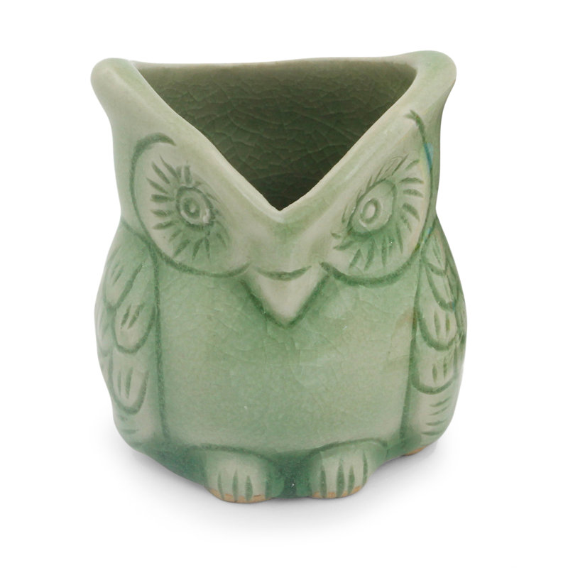 Porte-cure-dents en céramique Roberdeau Happy Owl Celadon