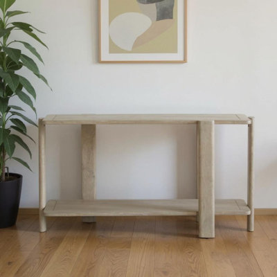 Console 54 po en bois massif naturel vieilli avec tablette
