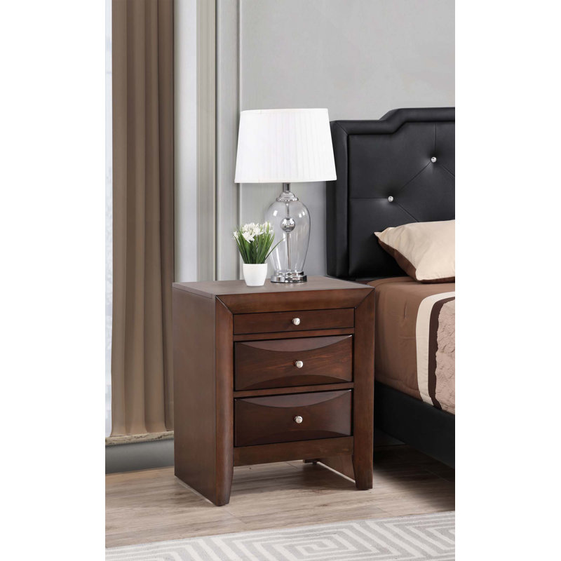 Élégante table de chevet contemporaine en bois avec 3 tiroirs spacieux, Cappuccino