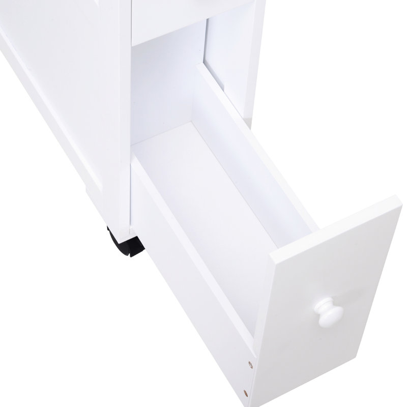 Armoire de salle de bain blanche avec roulettes et tiroirs pour rangement étroit