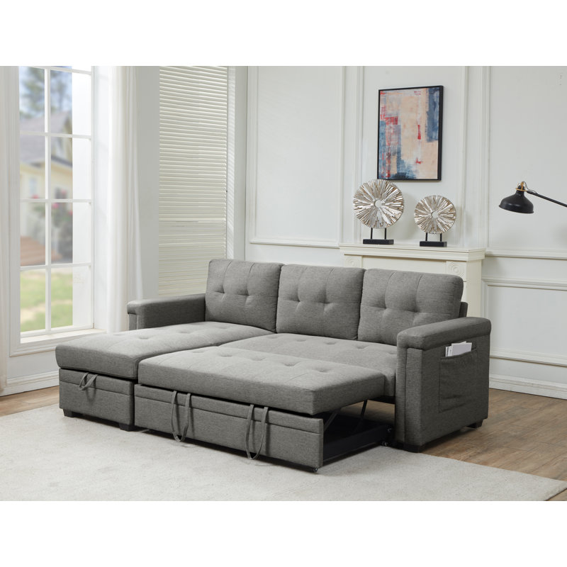 Raiyna Upholstered L-Shaped Sectional Reversible, Dark Gray Polyester Blend