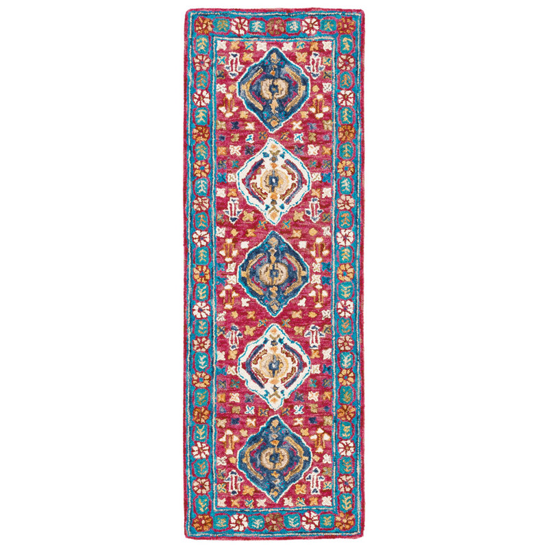 Ferrelview Hand Tufted Wool/Cotton Southwestern Rug in Blue/Red, Runner 2'3" x 7'