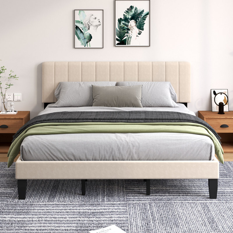 Lit à panneau tapissier, Beige, Très grand lit