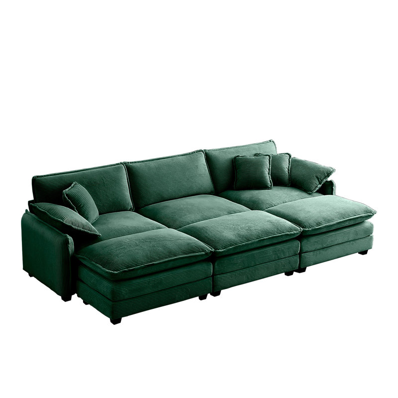 Canapé modulaire surdimensionné avec 3 repose-pieds pouvant servir de canapé-lit, canapé 3 places avec 3 repose-pieds, tissu en velours côtelé vert