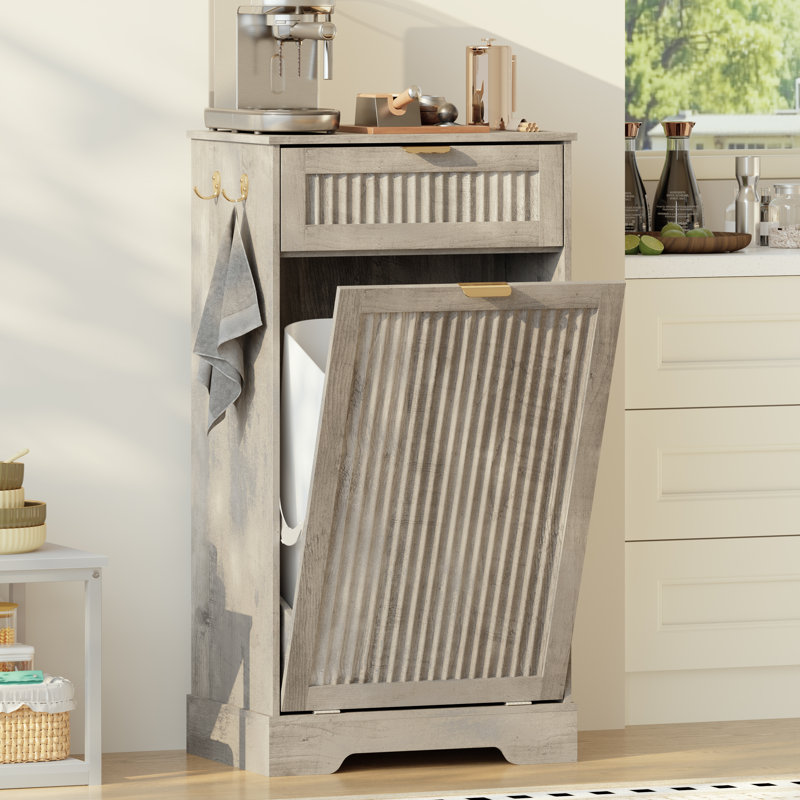 Armoire à poubelle basculante de 13 gallons avec tiroir de rangement et crochets, 13 gallons, Gris