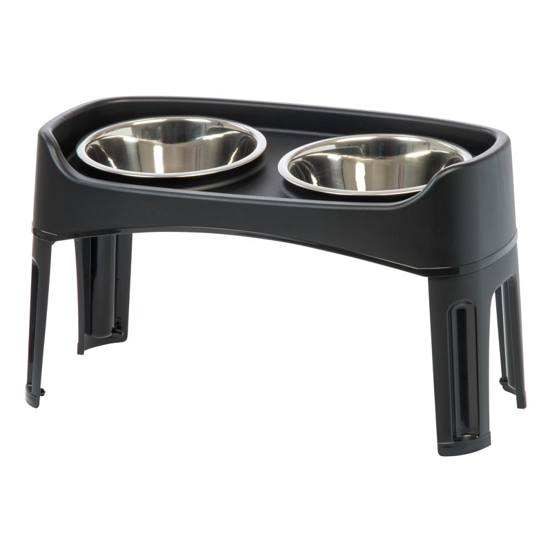 Black Adjustable Elevated Feeder with Stainless Steel Bowls
