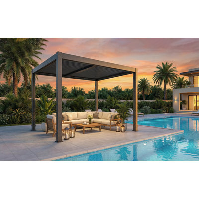 10' x 10' Heavy-duty steel louvered pergola with adjustable roof