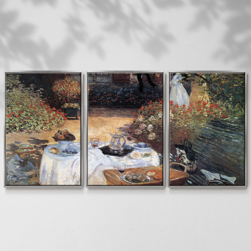 The lunch # 2 par Monet - Toile encadrée multi-pièces, H 24 po x l 48 po x P 2 po, Argent