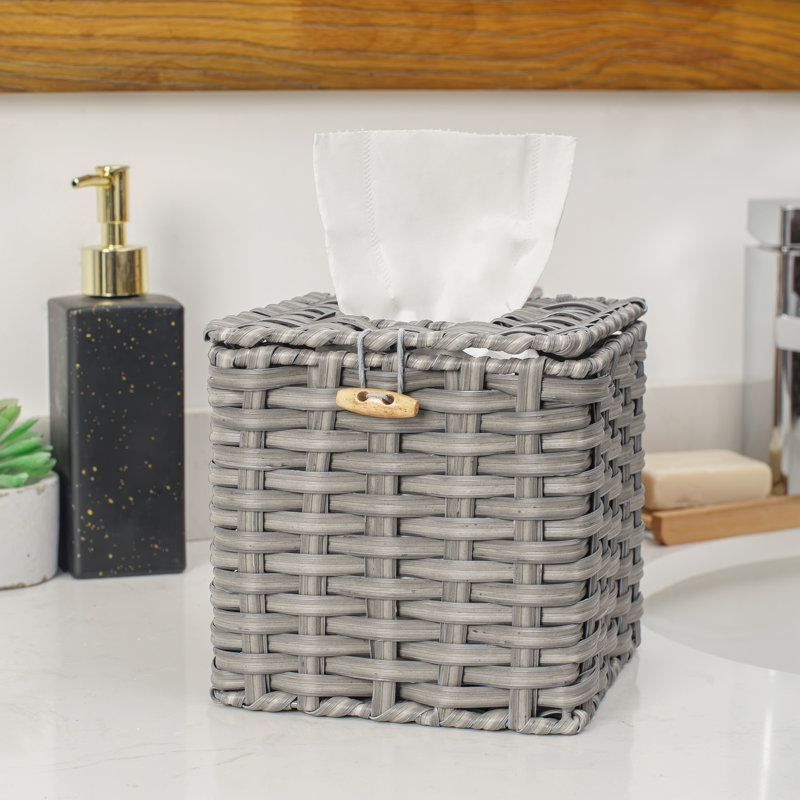 Algerine Square Wicker Tissue Box Cover, Gray