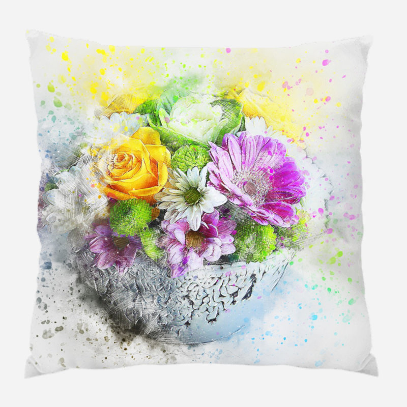 Coussin décoratif fleurs Dahmen, Microsuède, Intérieur