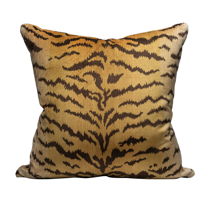 Wild Glamour Silk Pillow Cover & Insert, Ivory/Gold/Black, Square, 22" H x 22" W