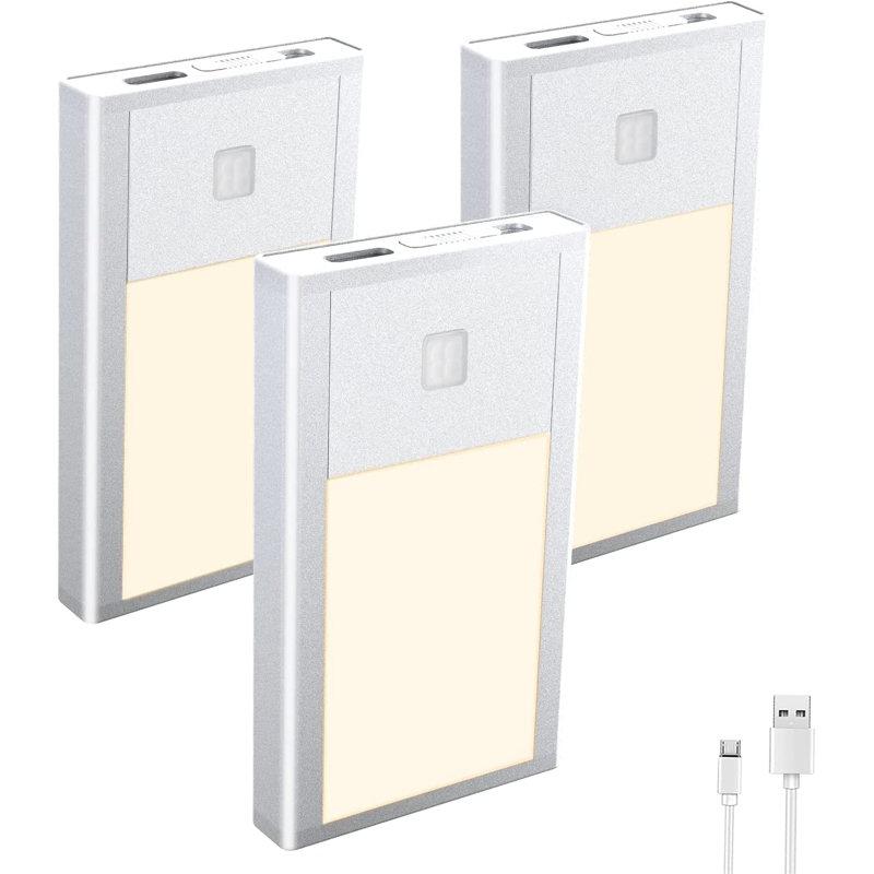 BT09 Veilleuse à détecteur de mouvement en aluminium ultra-mince de 0,35 po - Panneau magnétique à DEL mural rechargeable, lueur blanc chaud 3000K pour chambre à coucher / escalier / chambre de bébé - Éclairage de zone homogène, sans points visib