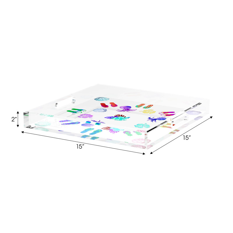 Winter in Florida Acrylic Square Decorative Tray, Colorful, 15"W x 15"D x 2"H