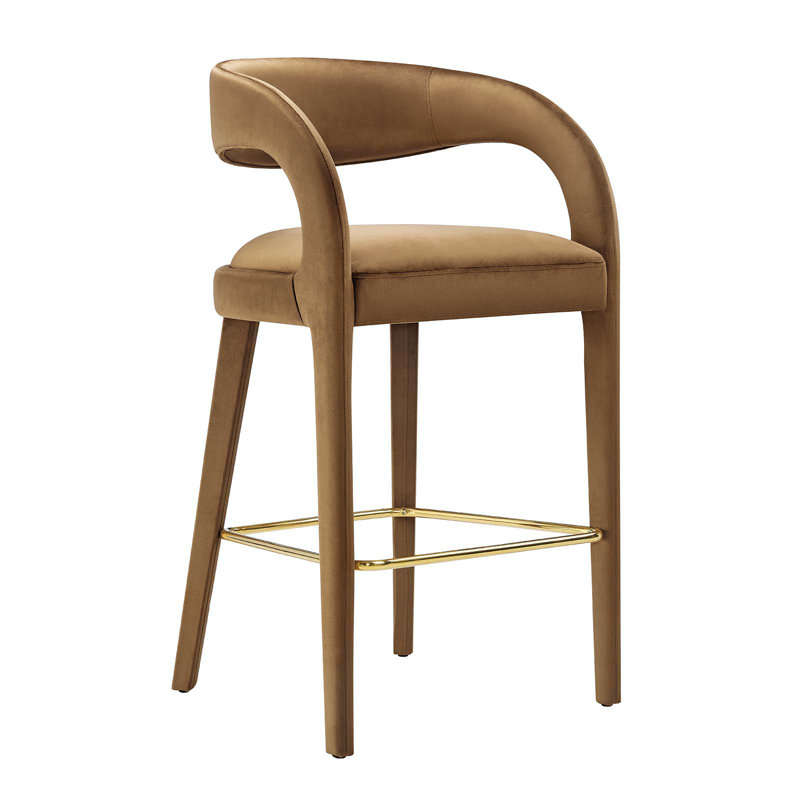 Modway Pinnacle Upholstered Stool, Brown, Bar Stool (30" Seat Height), Gold