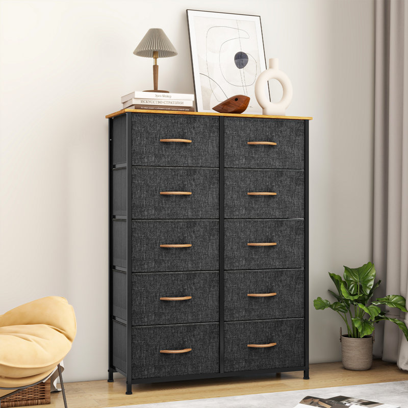 Commode en tissu à 10 tiroirs Harpersville, Noir anthracite