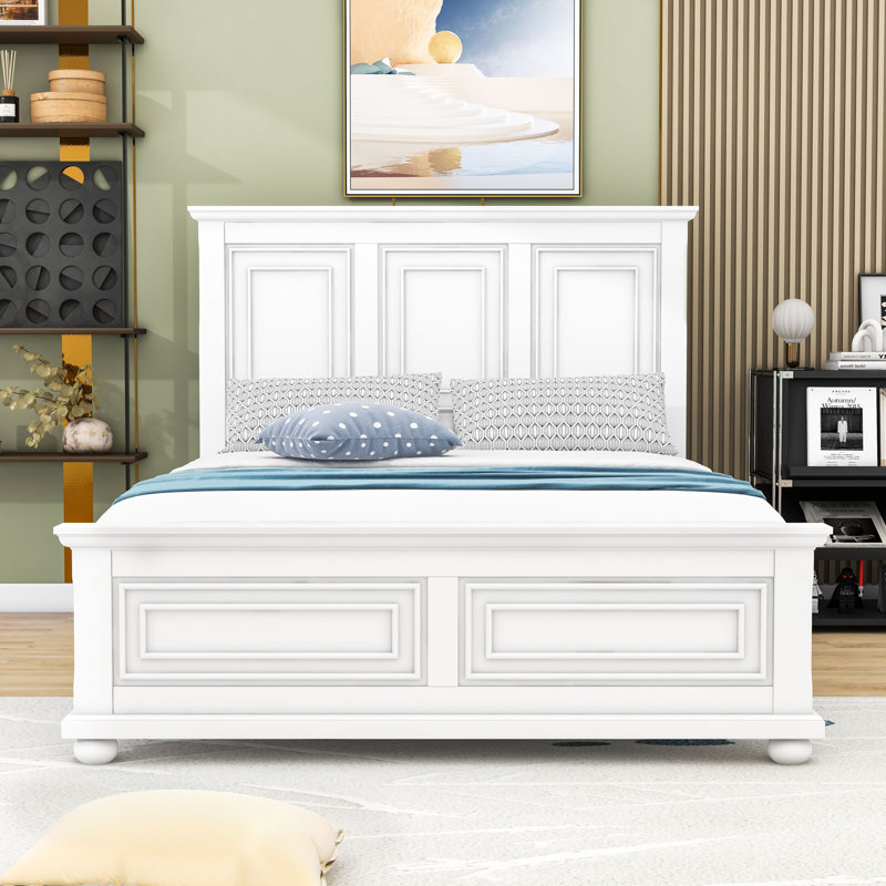 Lit en bois avec tête de lit, Blanc, Grand