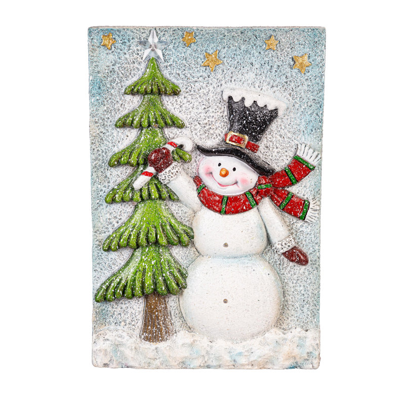 Décoration murale DEL bonhomme de neige avec arbre texturé