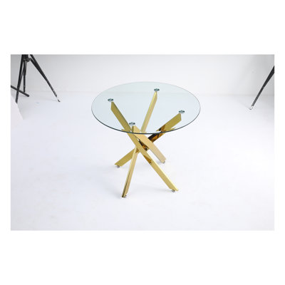 35.43" Round Tempered Glass Table – Gold Iron Frame, Modern Design